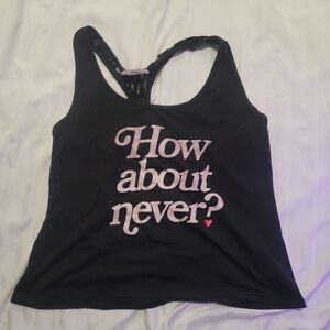 Black Racerback Graphic Tank Top with Pink Script